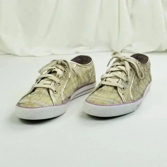 Coach 9B "Dee" Tan Plaid Lace Up "C" Logo & Heel Logo Women's Fashion Sneakers - Picture 12 of 12